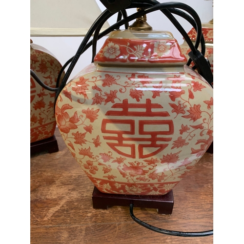 460 - 3x oriental style ceramic lamps