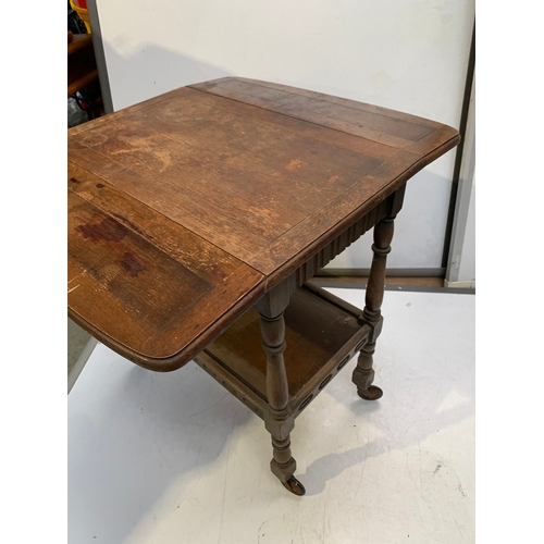 473 - Oak drop leaf table with under drawer