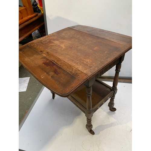 473 - Oak drop leaf table with under drawer