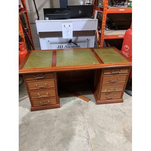 68 - Large mahogany captains desk with green leather insert - in fantastic condition - splits into 3 - 16... 