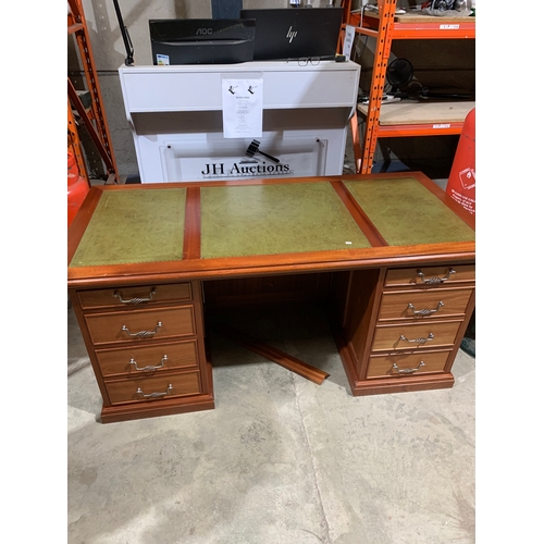 68 - Large mahogany captains desk with green leather insert - in fantastic condition - splits into 3 - 16... 