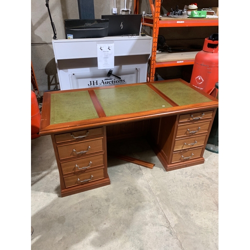 68 - Large mahogany captains desk with green leather insert - in fantastic condition - splits into 3 - 16... 