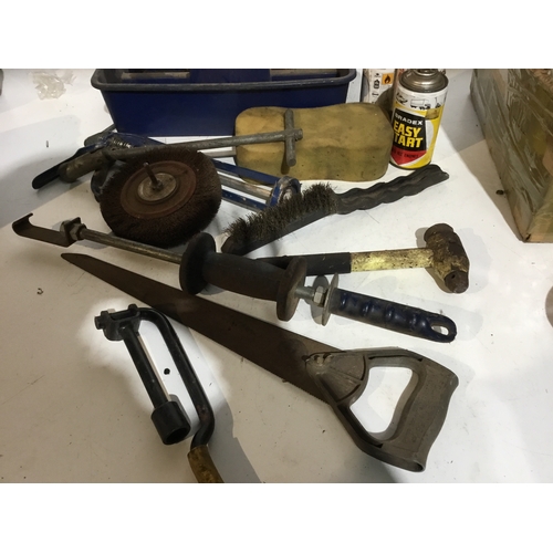 415 - Lot of Garage Goods inc saws, sanding disk, spray paints