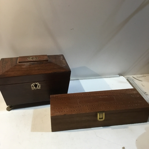 68 - Decorative wood and brass box plus crib box