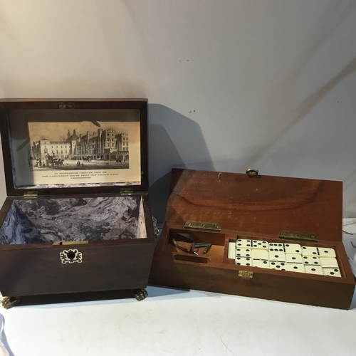 68 - Decorative wood and brass box plus crib box