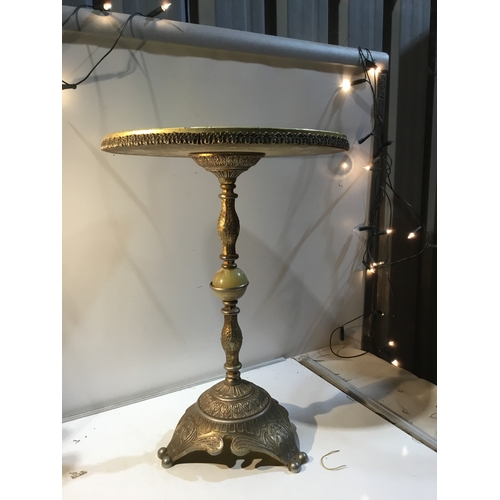 73 - Green oynx &  brass table 54cm x 38cm top has detached from base will need reattaching