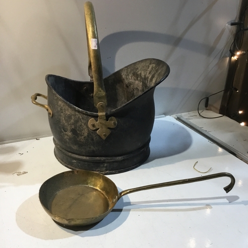 76 - Brass & black coal bucket and more