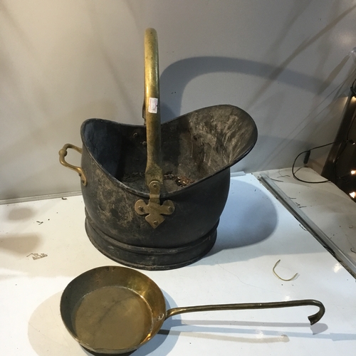 76 - Brass & black coal bucket and more