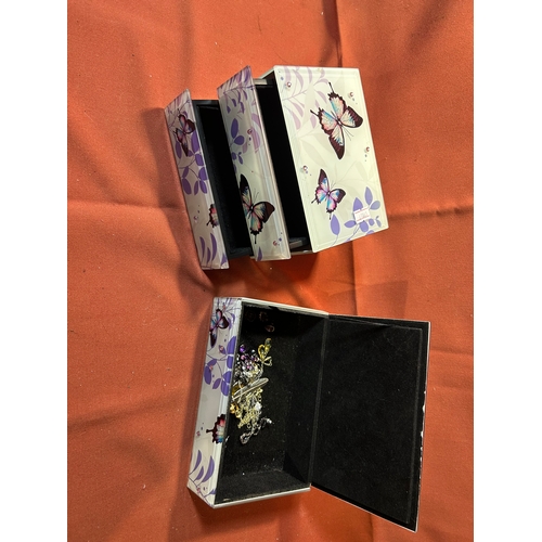 164 - Pair of Glass Jewellery Boxes with butterfly design