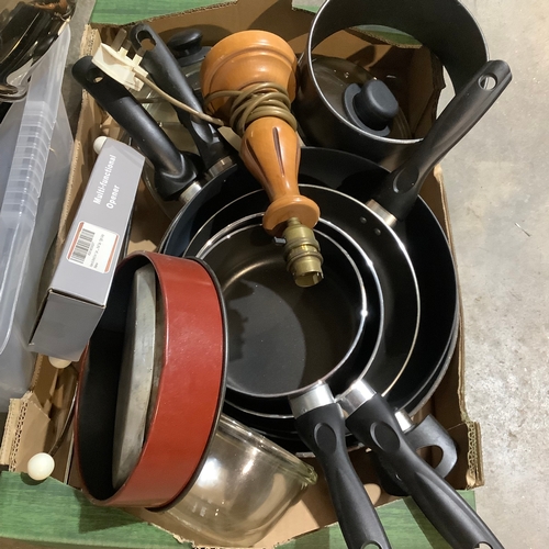 394 - Large collection of saucepans frying pans and more