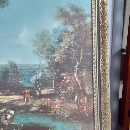 20 - 2 paintings. Oil on canvas boating scene and countryside scene in large guilted frame. Nice painting... 