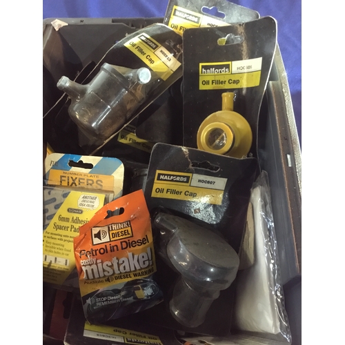 488 - Selection of car maintenance items including oil filler caps, number plate fixers, petrol in diesel ... 