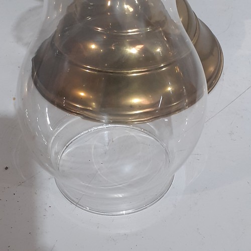 158 - Brass, double wick oil lamp. With glass chimney. UK made.