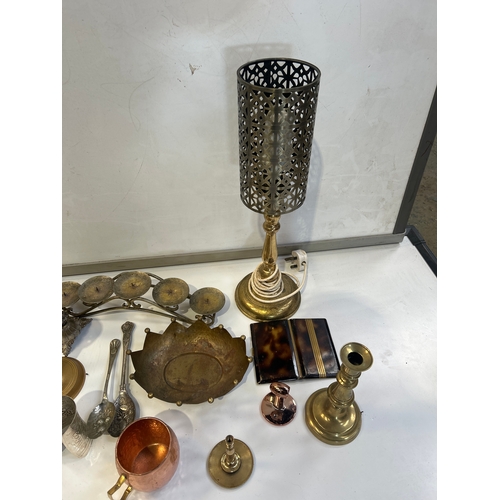 144 - Mixed Lot of Brass and Silverware inc candle sticks