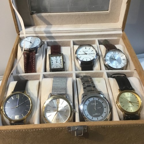 45 - Watch box with under drawer for total of 16 watches - with watches to inc Lorus, Daniel Hechter, Dis... 