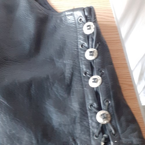 7 - KJ Bikers wear leather waistcoat, size 54. Has had badges removed so can see where they were but sti... 