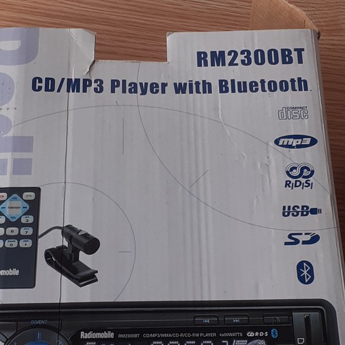 8 - Radiomobile car radio. CD/MP3 player ith bluetooth. Model RM300BT. As new in box. Box has wear