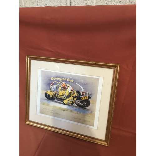 158 - Sports Memorabilia framed and glazed signed pastel of world champion Valentino Rossi At Donington Pa... 