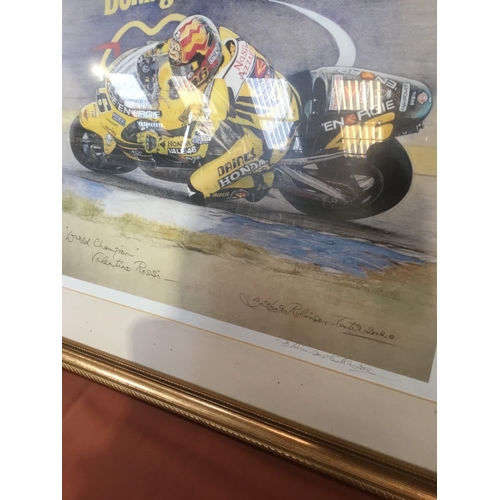 158 - Sports Memorabilia framed and glazed signed pastel of world champion Valentino Rossi At Donington Pa... 