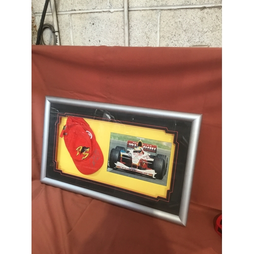 167 - Sports memorabilia framed and glazed photo and signed peak cap Ralf schumacher the Younger brother t... 