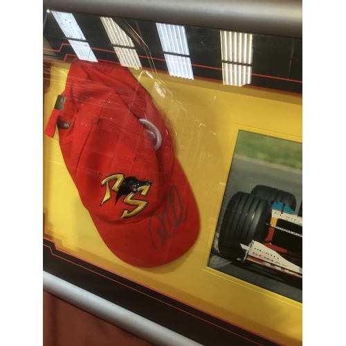 167 - Sports memorabilia framed and glazed photo and signed peak cap Ralf schumacher the Younger brother t... 