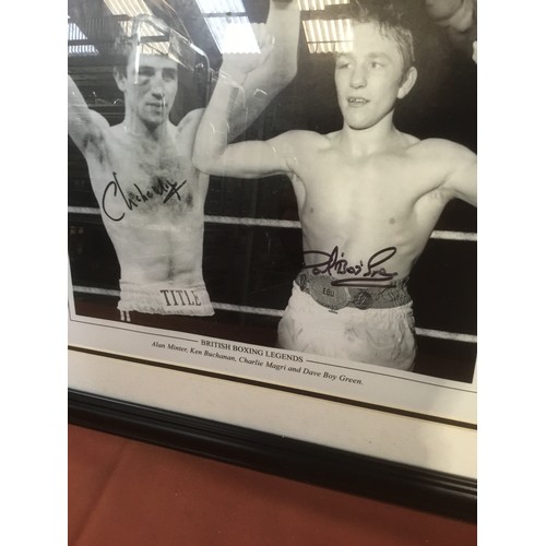 150 - Sports memorabilia. Framed and glazed picture British Boxing Legends Alan Minter, Ken Buchanan, Char... 