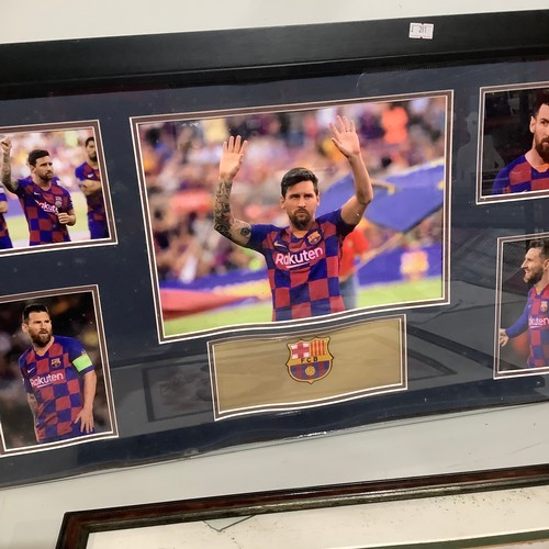 188 - Lionel Messi photo in frame bottom of frame missing  plus a framed signed print of Carl fogarty