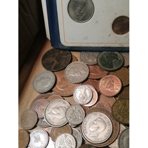 46A - COINS : Very large box of mixed coinage (silver noted)