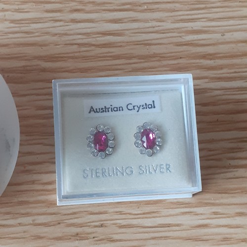 47A - Sterling silver Austrain Crystal earrings with red stones and a faux pearl set  As new condition and... 