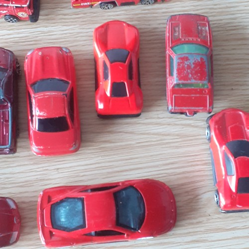 48A - Quantity of red cars including fire engines and more. Varying conditions from very good to playworn