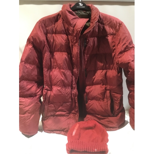 152 - Prada puff Burgundy jacket & prada wooly hat - jacket approx size 10-12