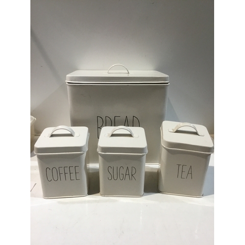 231 - Cream Bread bin with tea, sugar & coffee tins