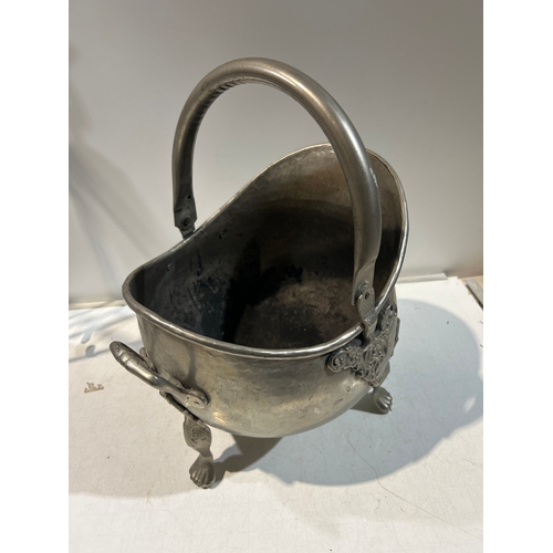 245 - Ornate chromed hammer metal coal scuttle