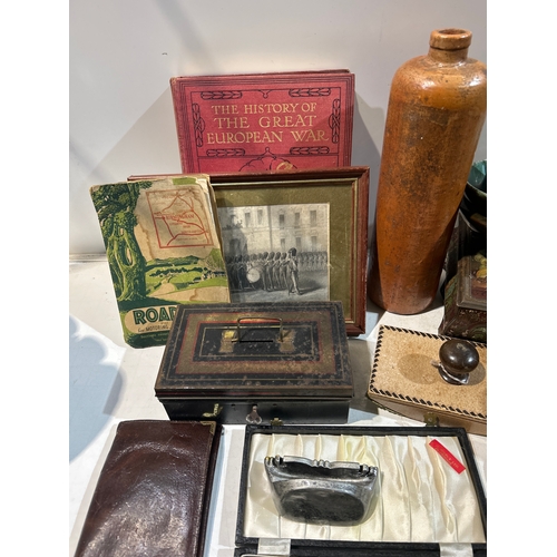 253 - Collectible lot to inc metal tins, metal cash box, Denby style ceramics and more