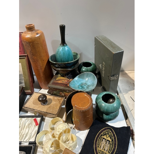 253 - Collectible lot to inc metal tins, metal cash box, Denby style ceramics and more