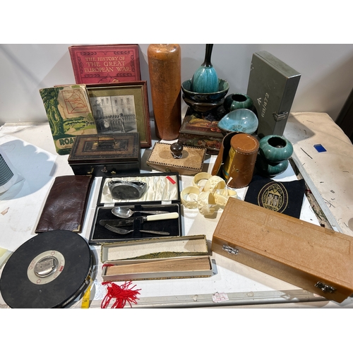 253 - Collectible lot to inc metal tins, metal cash box, Denby style ceramics and more