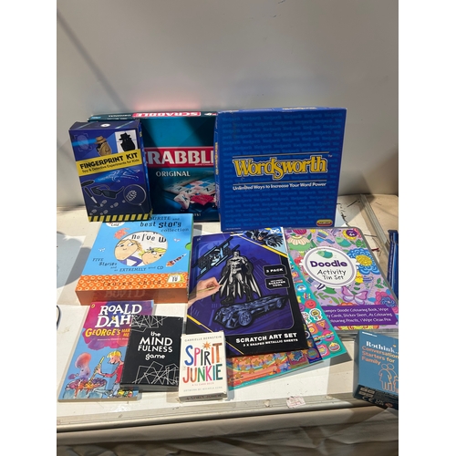 286 - Kids Books and Board Games inc Scrabble, Wordsworth, Rethink, Ronald Dahl etc