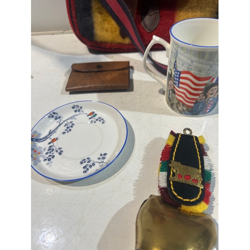 292 - Mixed Lot with Satchel Bag, Hose Mends Wallet, VE Day Mug and Saucer