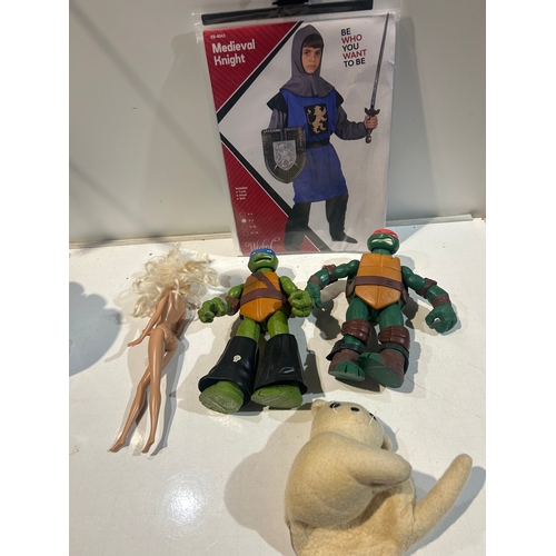 295 - Children’s Toys inc Ninja Turtles, Barbie Doll and Knight Costume