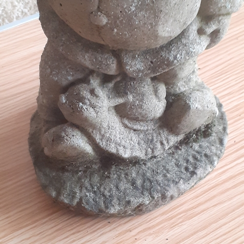 140A - Solid stone/concrete garden gnome sitting on a snail, holding a lantern. Great detail. No damage but... 