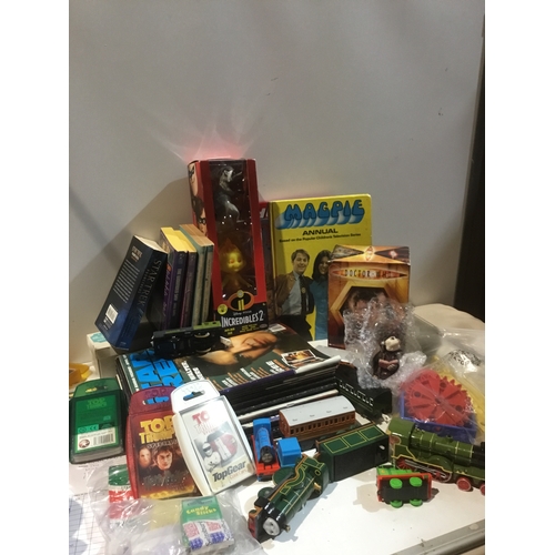 43 - Box of toys / books etc star trek, Magpie, Thomas the tank, top trumps & more