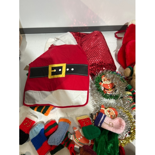 162 - Mixed Christmas Lot with Knitted Socks, Santa Bib, Santa Hat etc