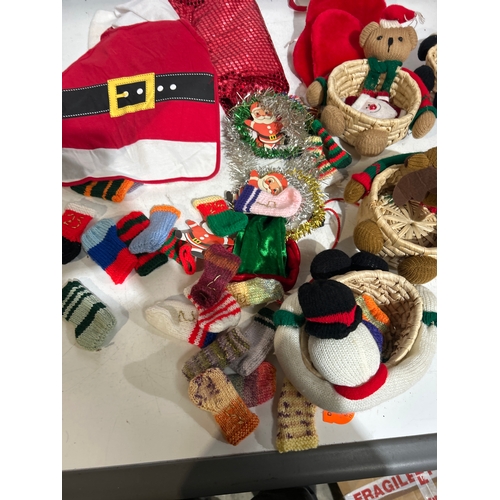 162 - Mixed Christmas Lot with Knitted Socks, Santa Bib, Santa Hat etc