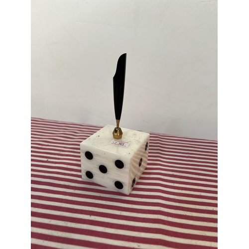 197 - Retro pen holder on onyx style dice base