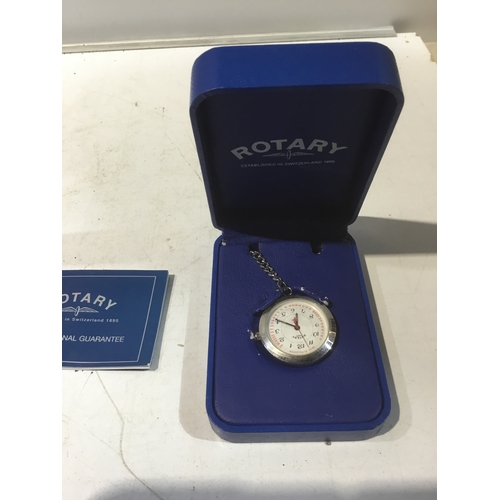 76 - Rotary watch on silver metal chain with box & paperwork