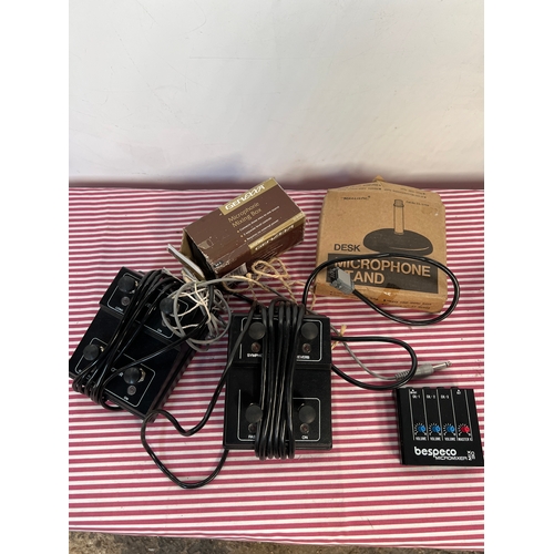 201 - Audio lot to inc 2x Elka pedals, realistic microphone stand, Genexxa mixing box and micromixer