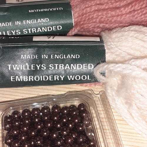 149B - Embroidery wool and craft beads. Stranded wool by Tilleys of London and several unopened packets of ... 