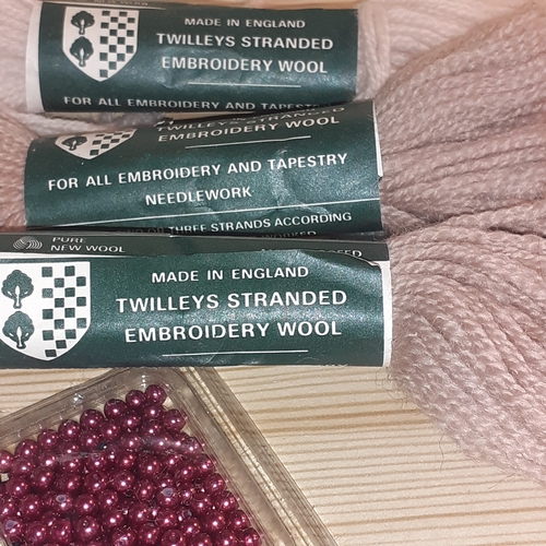 149B - Embroidery wool and craft beads. Stranded wool by Tilleys of London and several unopened packets of ... 