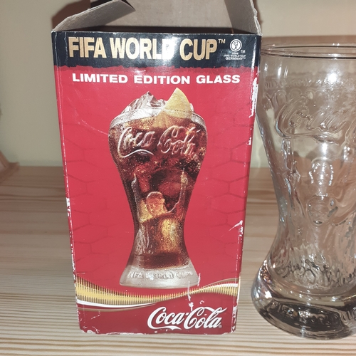 150A - Fifa World Cup Coca Cola glass. Glass looks unused - box is worn condition