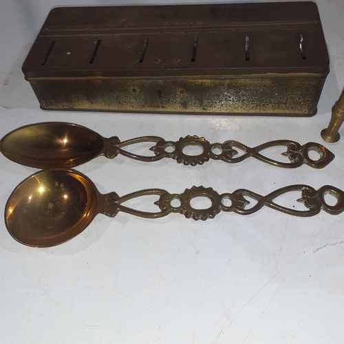 156A - Brass trivet, loves spoons and brass/metal money box